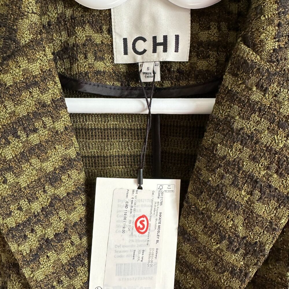 NWT ICHI IH Kate Mosley Olive & Brown Stripe Jacquard Fitted Blazer Women's Sm - Picture 4 of 6